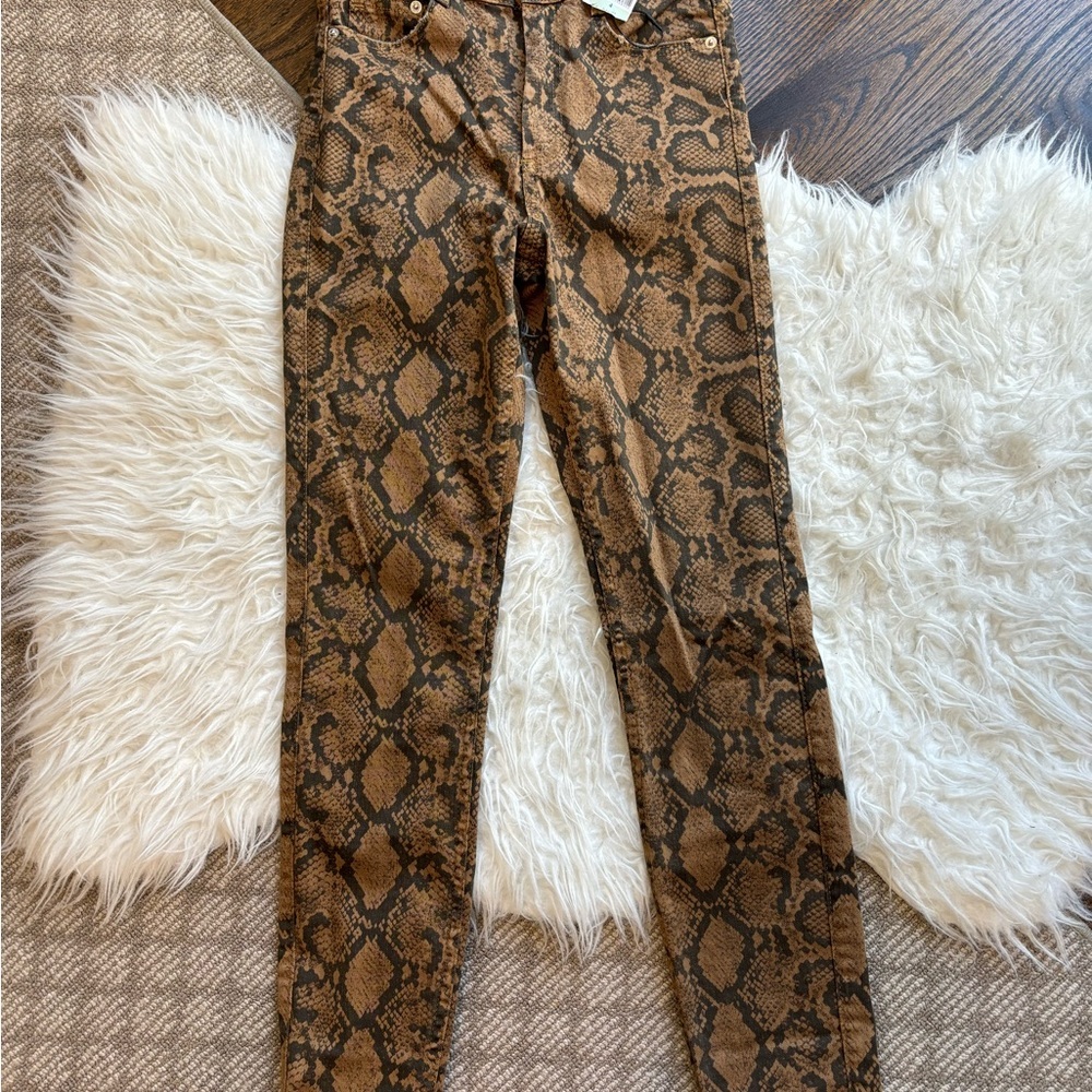 NWT Zara Brown Python Snake Print Stretch High Rise Skinny Jeans Womens Size 4 - Picture 4 of 13